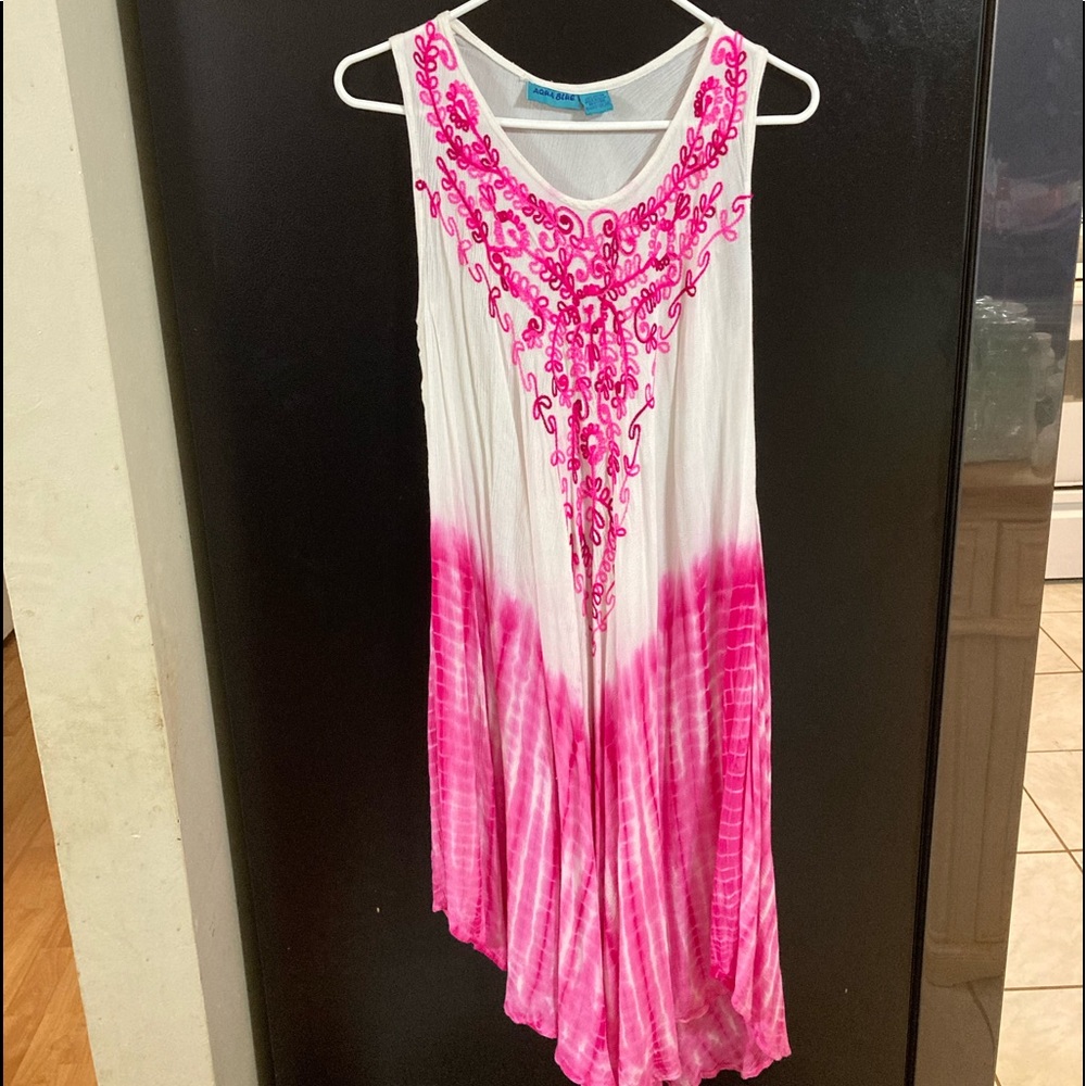 Aqua Blue size large Pink and white dress